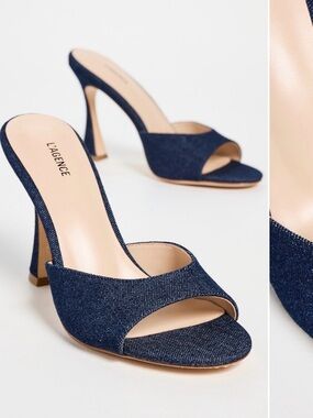 L'AGENCE Navy Denim Avery peep Open-Toe Heels